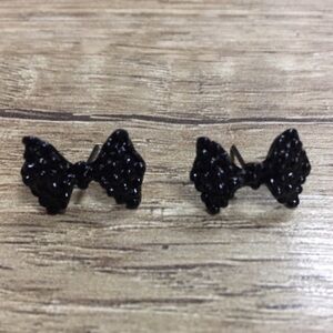 Black Blingy Rhinestone Bow Stud Earrings For Women